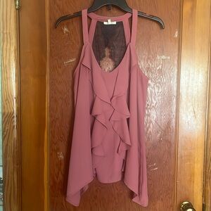 Maurice’s dusty rose ruffle tank top with Gray lace back detail